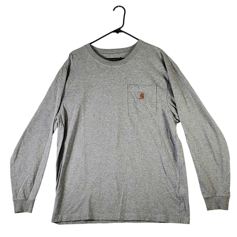 Carhartt Loose Fit Long Sleeve Pocket‎ T Shirt Gray Mens Size L Workwear Casual